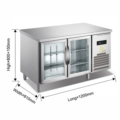 220V-240V 5°C -0°C باب زجاجي مزدوج معدات التبريد الصناعية 150L شاشة التبريد
