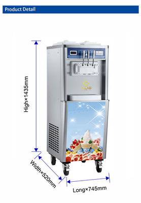 سعة آلة الآيس كريم الناعمة مع 20-25kg / h الإنتاج 28-36L / h الناتج 330-420 كوب / ساعة