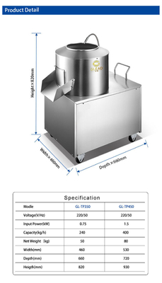 1.5kw فندق تجاري آلة قطع البطاطا 80KG N.W 150min/r سرعة الدوران